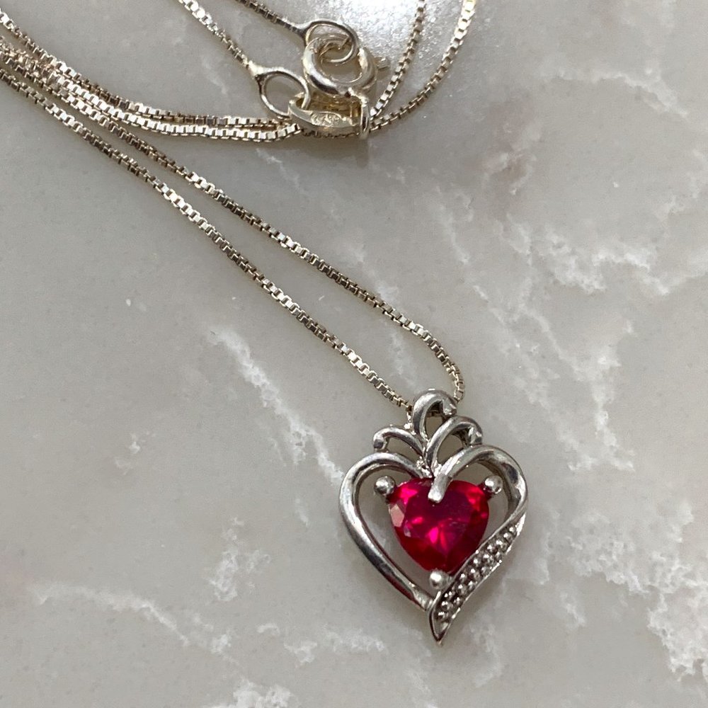 Sparkling Sterling Silver Heart Pendant and Solid Sterling Chain With Marcasite